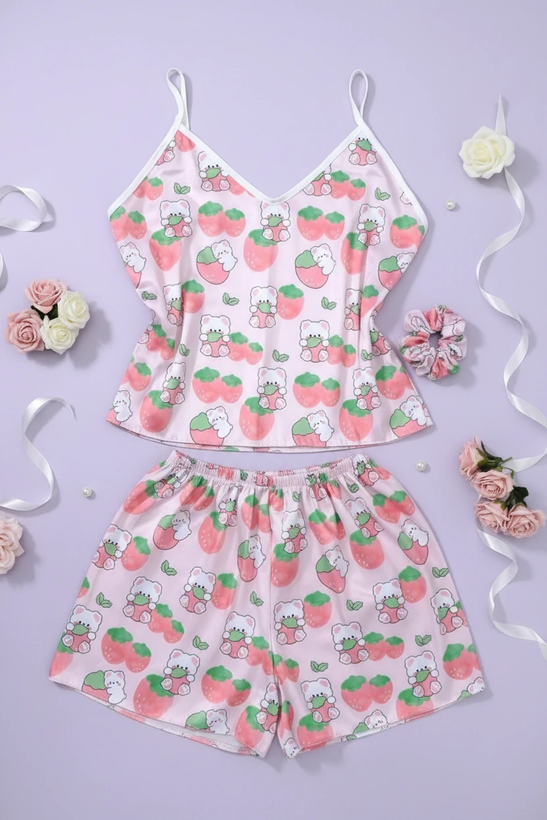 ست لباس خواب سه تکه ساتن زنانه