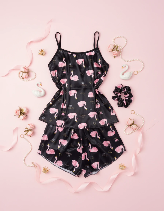 ست تاپ و شورتک ساتن دخترانه