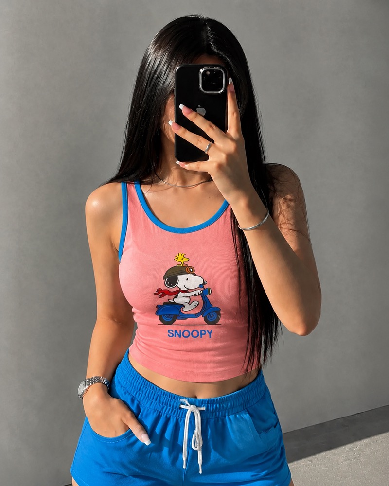 ست تاپ و شورتک صورتی snoopy