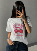تیشرت طرح confidence توت فرنگی پنبه 28 قد باکسی